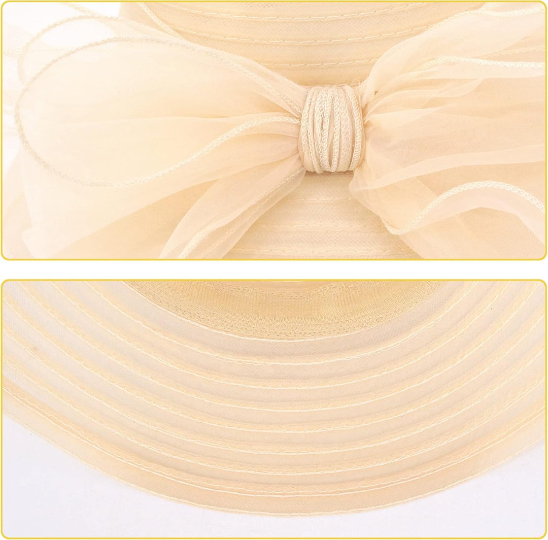 Naimo Damen Organza Kirche Kentucky Derby Fascinator Hut Elegante Schleife Breite Krempe Brauthut Te