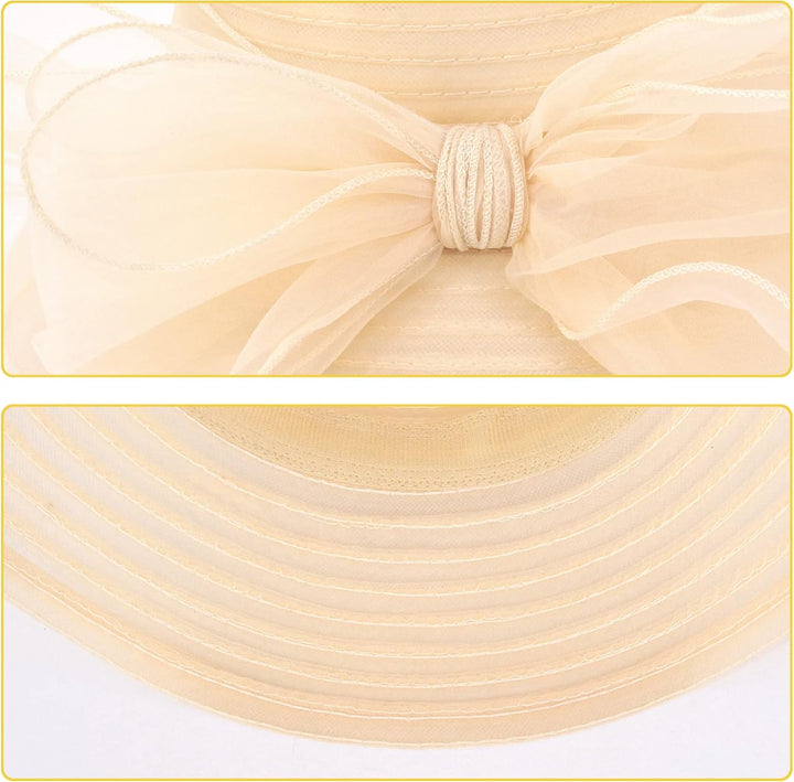 Naimo Damen Organza Kirche Kentucky Derby Fascinator Hut Elegante Schleife Breite Krempe Brauthut Te