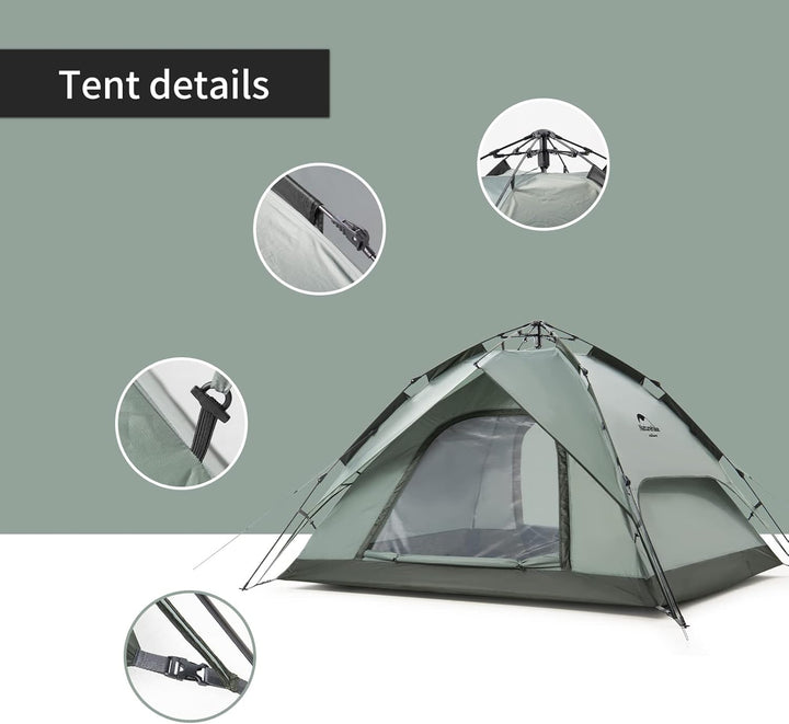 Naturehike Pop Up Zelt Wurfzelte Automatik Campingzelt 3-4 Personen Doppeldeck Kuppelzelt Grosses Fa