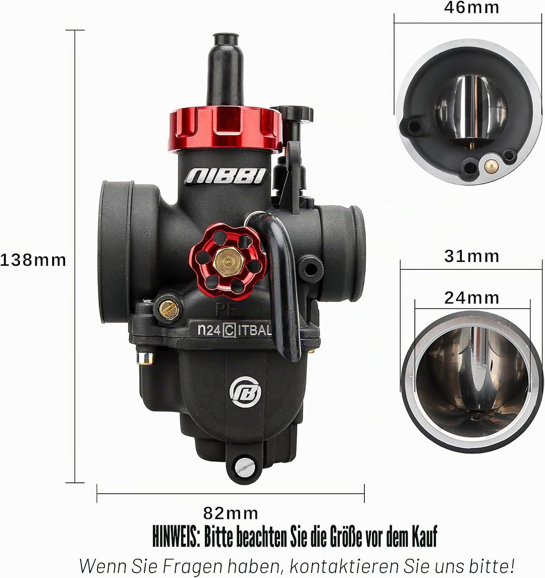 NIBBI PE24mm Vergaser 125cc Ersatz-hohe Leistung mit Carb Jets, Dirt Pit Bike Motocross Motorrad Rol