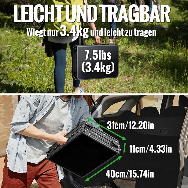 GARLLEN Klappbarer Campingtisch, 90x40cm mit 3 Höhenverstellbar(27/51/75cm), Stabiler Tragbar Klappt