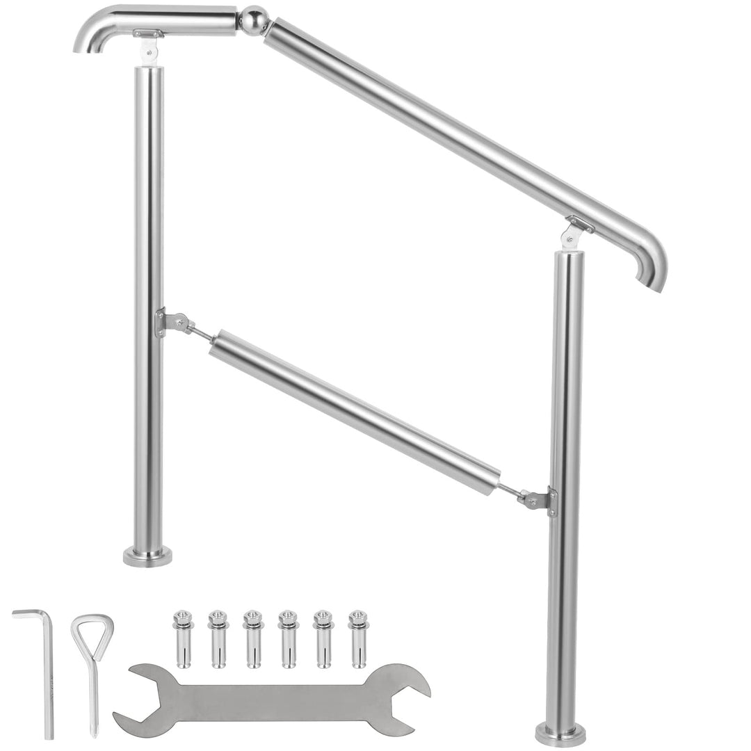 Happybuy Treppengeländer 3 Stufen, Hauseingang Handlauf Edelstahl mit Pfosten, Verstellbare Eingangs