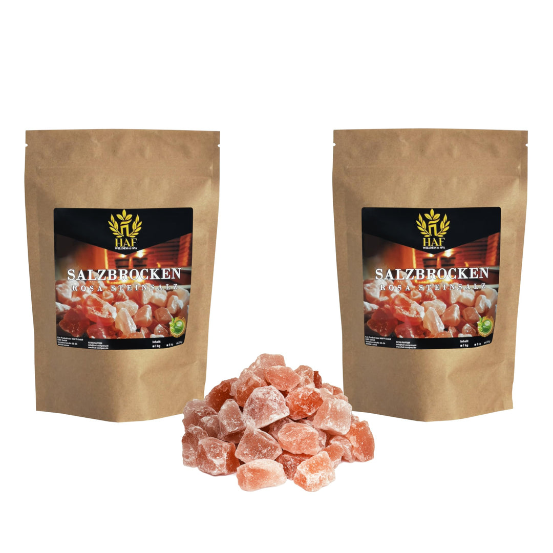 HAF® Rosa Salzbrocken 2 kg | Grobe Steinsalz Brocken ohne Zusätze und naturbelassen aus der Salt Ran