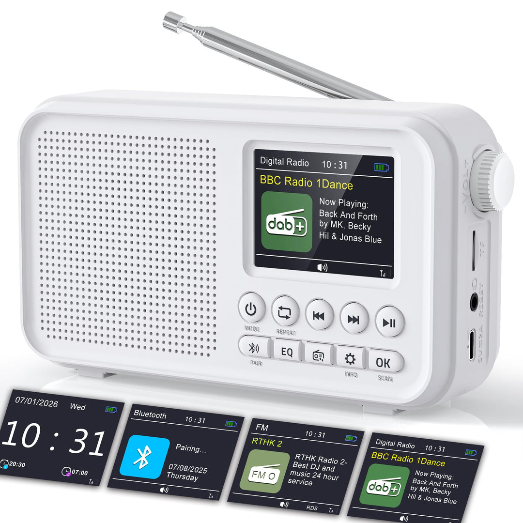 Tragbares DAB/DAB+ Radio, UKW Digitalradio mit Bluetooth 5.0, FM Wiederaufladbar Radio mit 3000mAh A