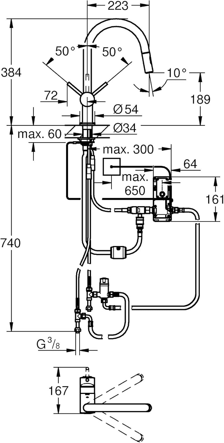 GROHE Minta Touch - Elektronische Einhand- Spültischarmatur (C- Auslauf, herausziehbare Duale- Spülb