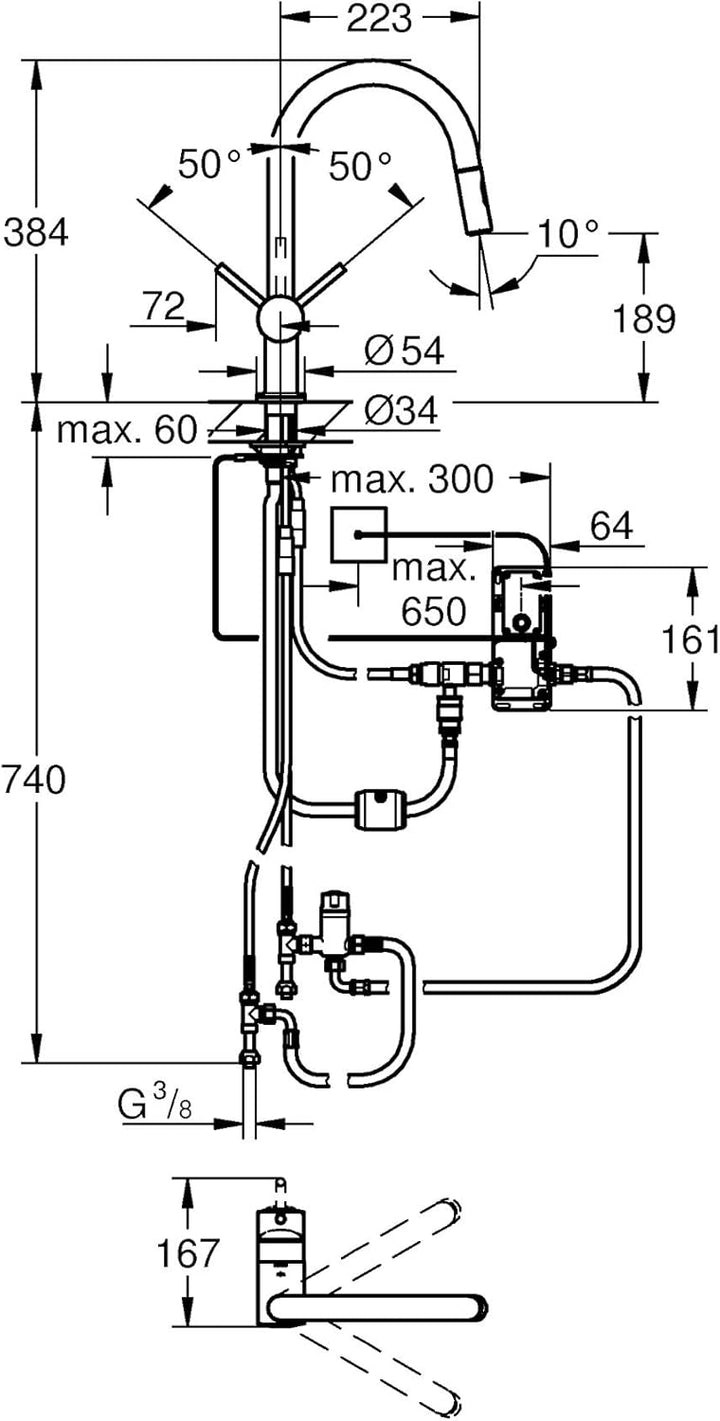 GROHE Minta Touch - Elektronische Einhand- Spültischarmatur (C- Auslauf, herausziehbare Duale- Spülb
