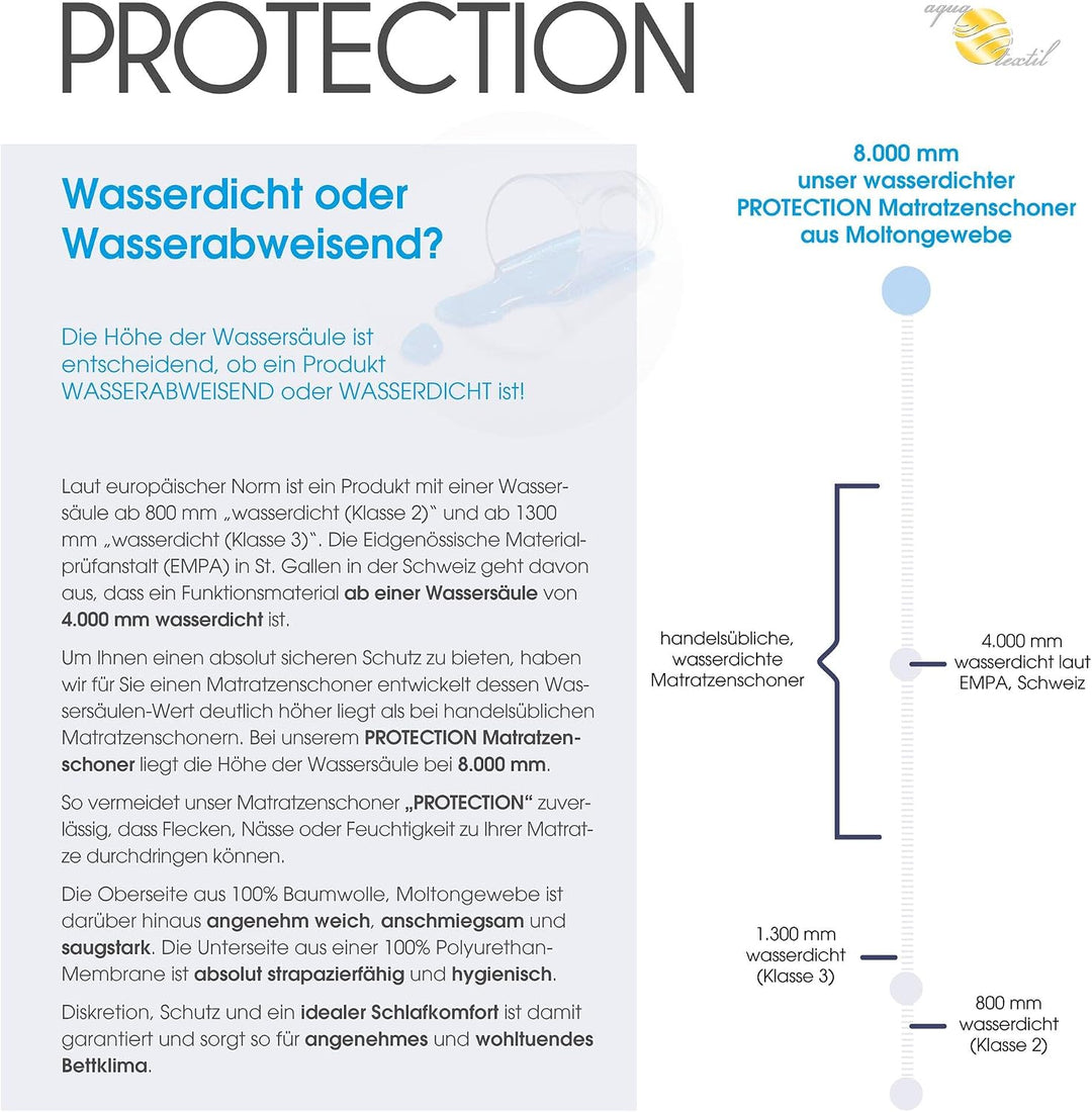 aqua-textil Protection Matratzenschoner 90 x 200 cm Baumwolle Matratzenauflage wasserdicht Molton Un