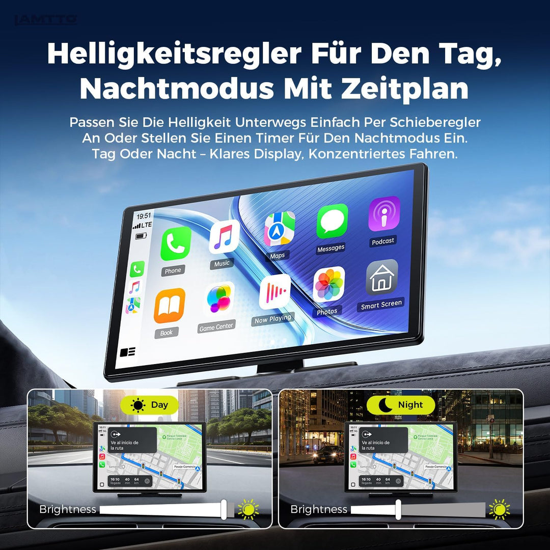 LAMTTO 2026 Upgrade 11 Zoll Wireless Carplay Display mit Apple CarPlay und Android Auto, Tragbares C