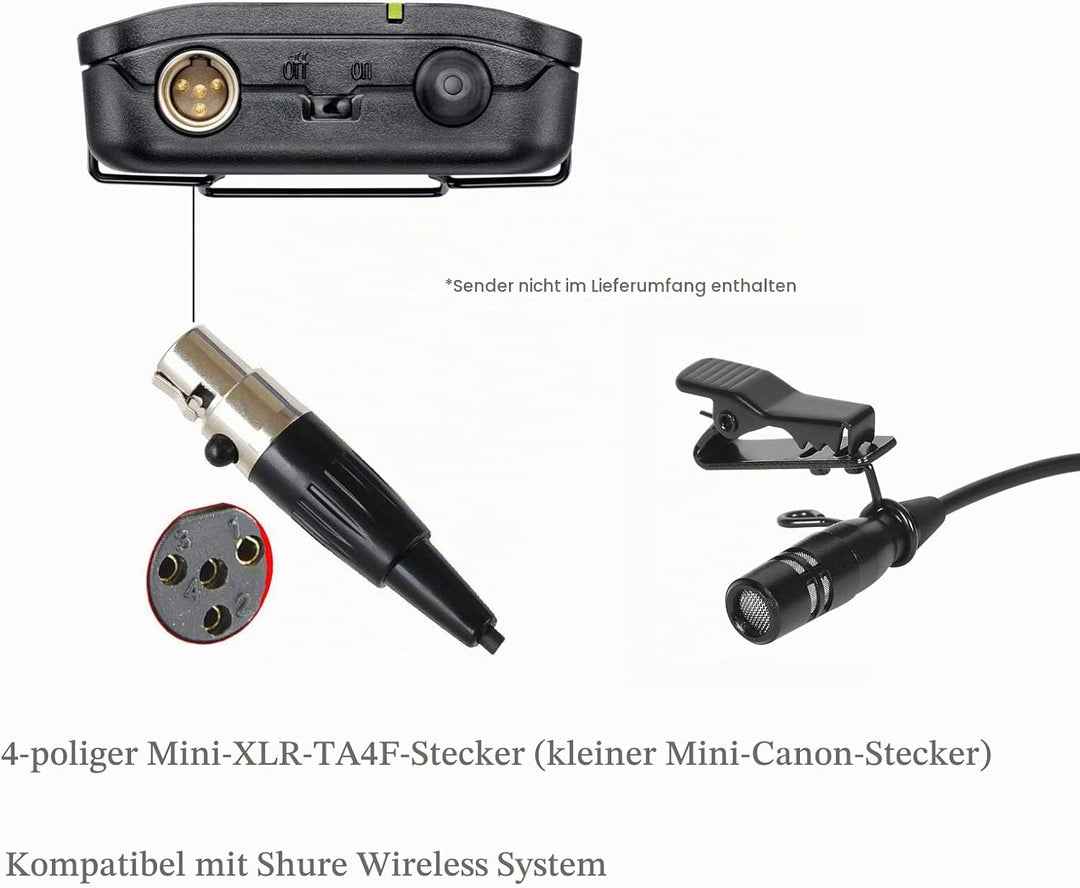 Lavalier Mikrofon Revers Mikrofon für Shure kabellos Bodypack Transmitter Taschensender -Unidirektio