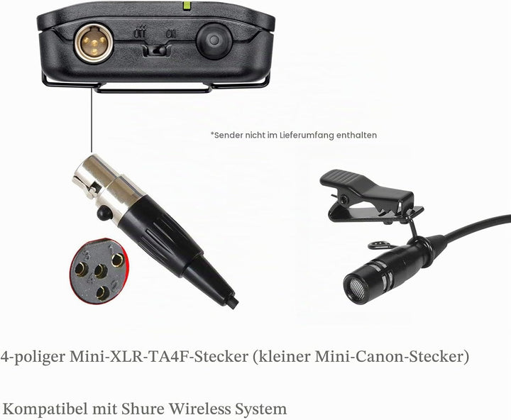 Lavalier Mikrofon Revers Mikrofon für Shure kabellos Bodypack Transmitter Taschensender -Unidirektio