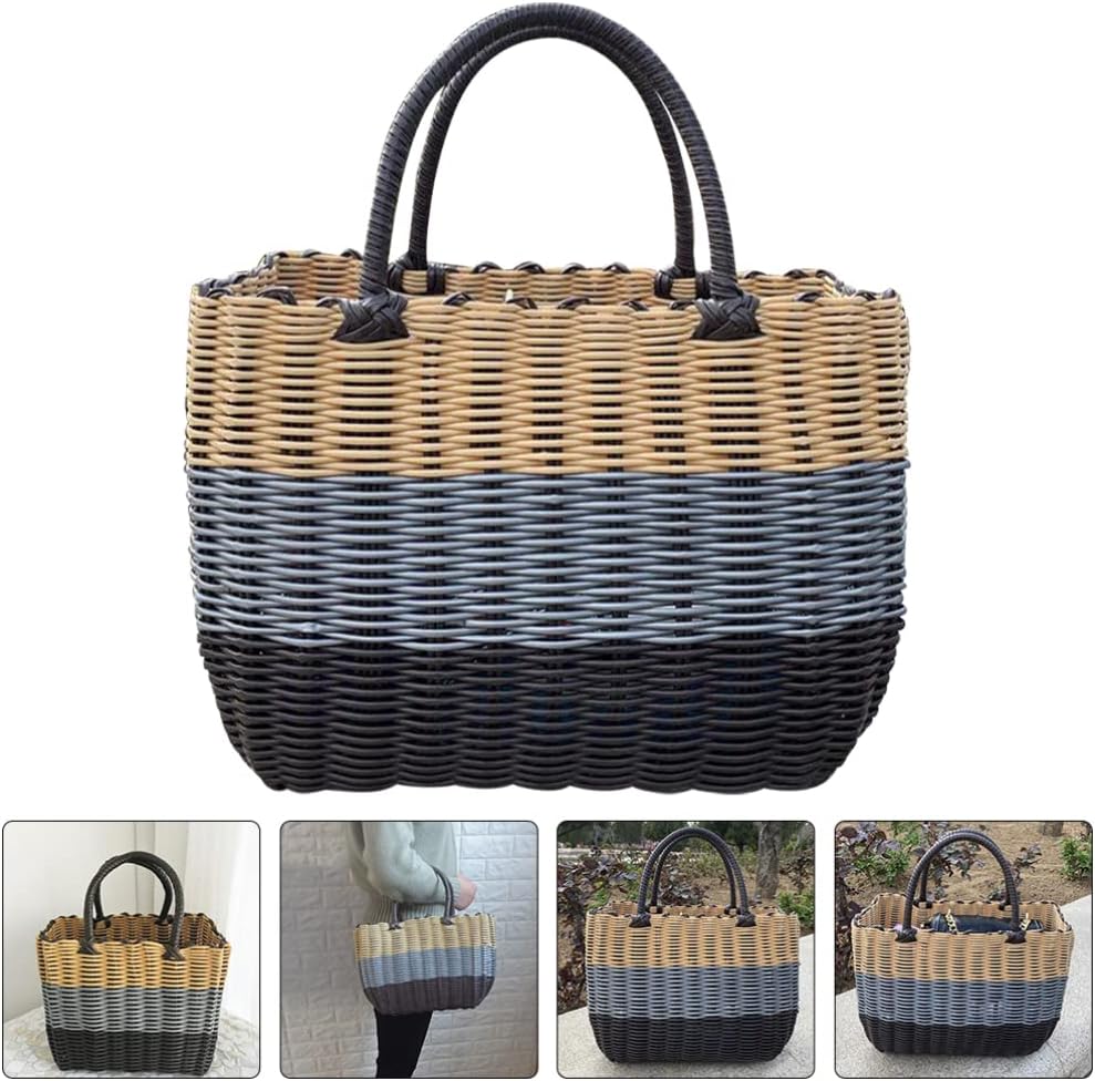 BESTonZON Einkaufskorb Kunststoff Tragekorb Henkelkorb Einkaufstasche mit Griff Gewebter Kunststoff