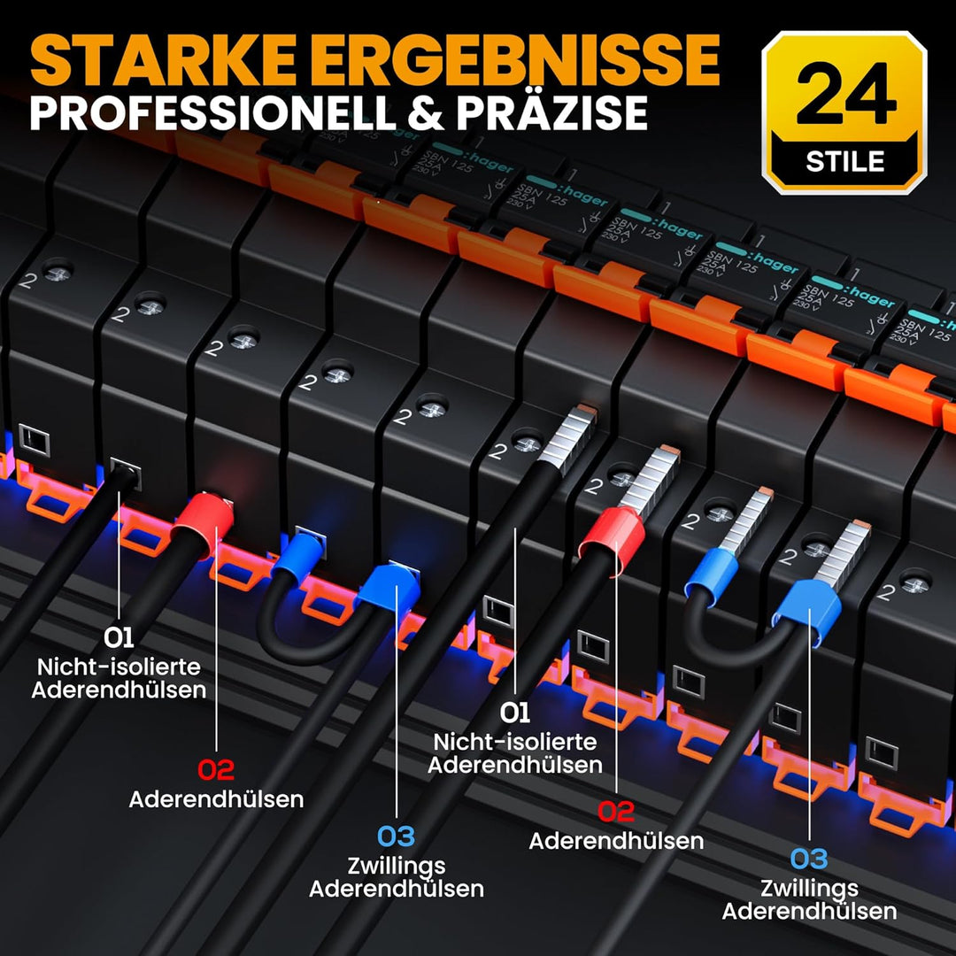 SOMELINE Crimpzange Aderendhülsen Set, 0,25-10mm² Aderendhülsenzange,mit 24 Arten isolierte und unis