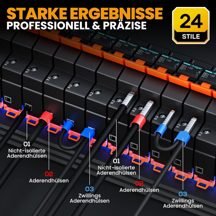 SOMELINE Crimpzange Aderendhülsen Set, 0,25-10mm² Aderendhülsenzange,mit 24 Arten isolierte und unis