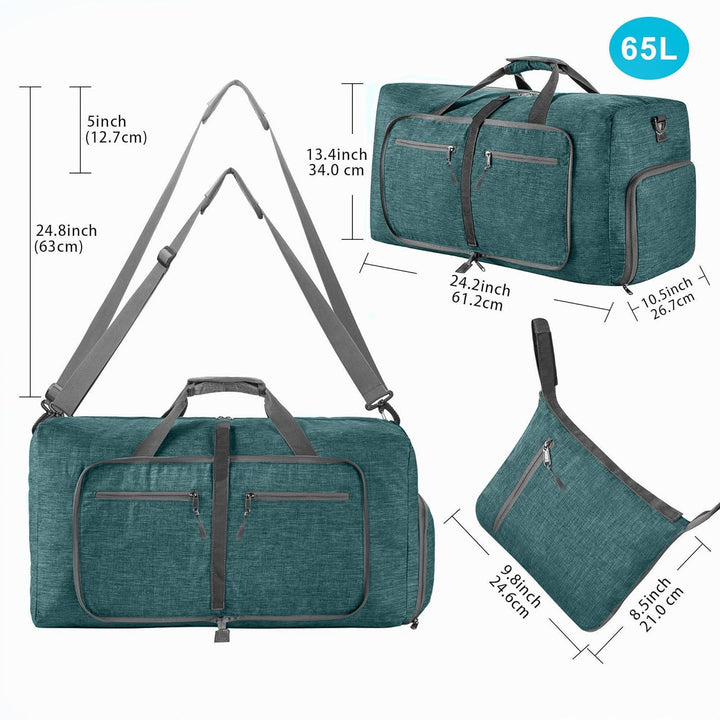 Vomgomfom Leichte Faltbare Reisetasche Gross 65L Sporttasche Damen Herren mit Schuhfach, Travel Duff