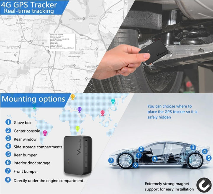 Winnes Mini 4G Tracker mit SIM Kaete 1500mAh Magnet Tracker Auto Echtzeit-Tracking Geofencing Sender