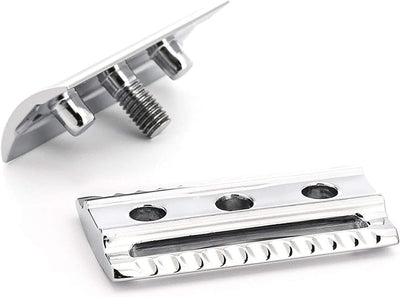 MÜHLE Traditional Rasierset - Rasierhobel mit geschlossenem Kamm und Ständer aus verchromtem Metall