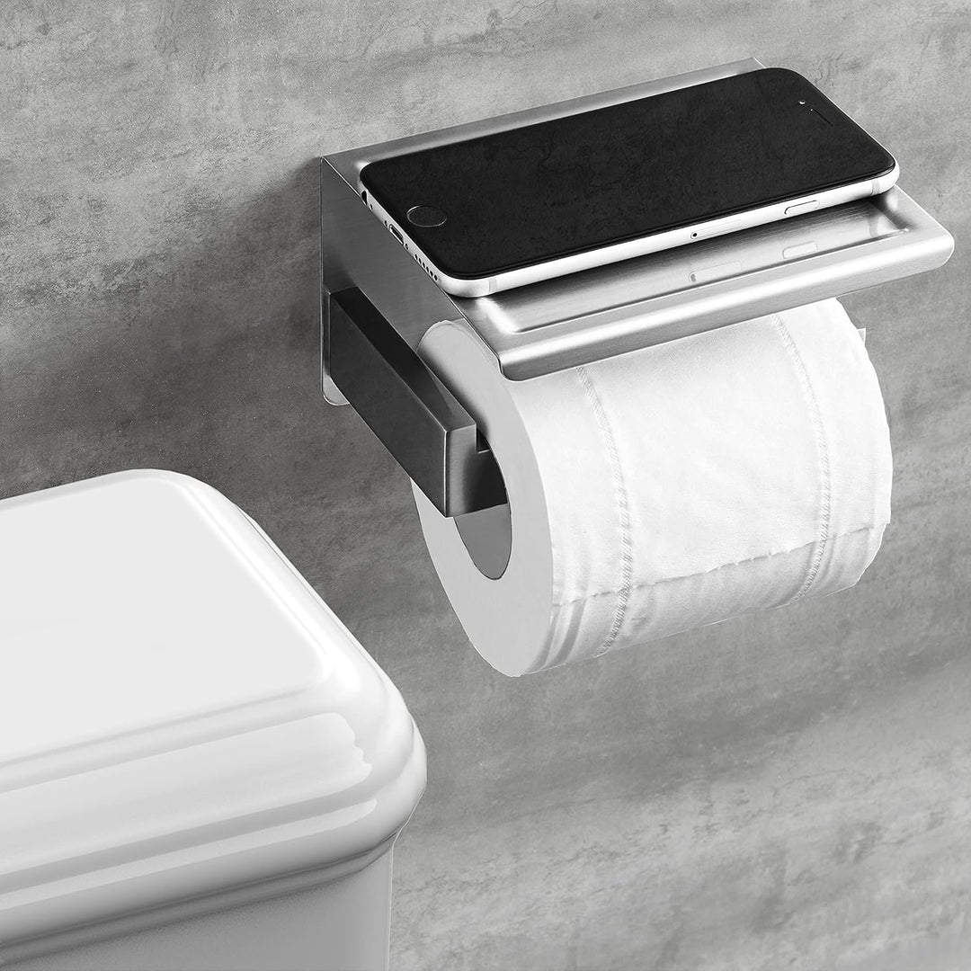 HITSLAM Toilettenpapierhalter Ohne Bohren, Selbstklebend Klopapierhalter mit Ablage, Edelstahl Kloro