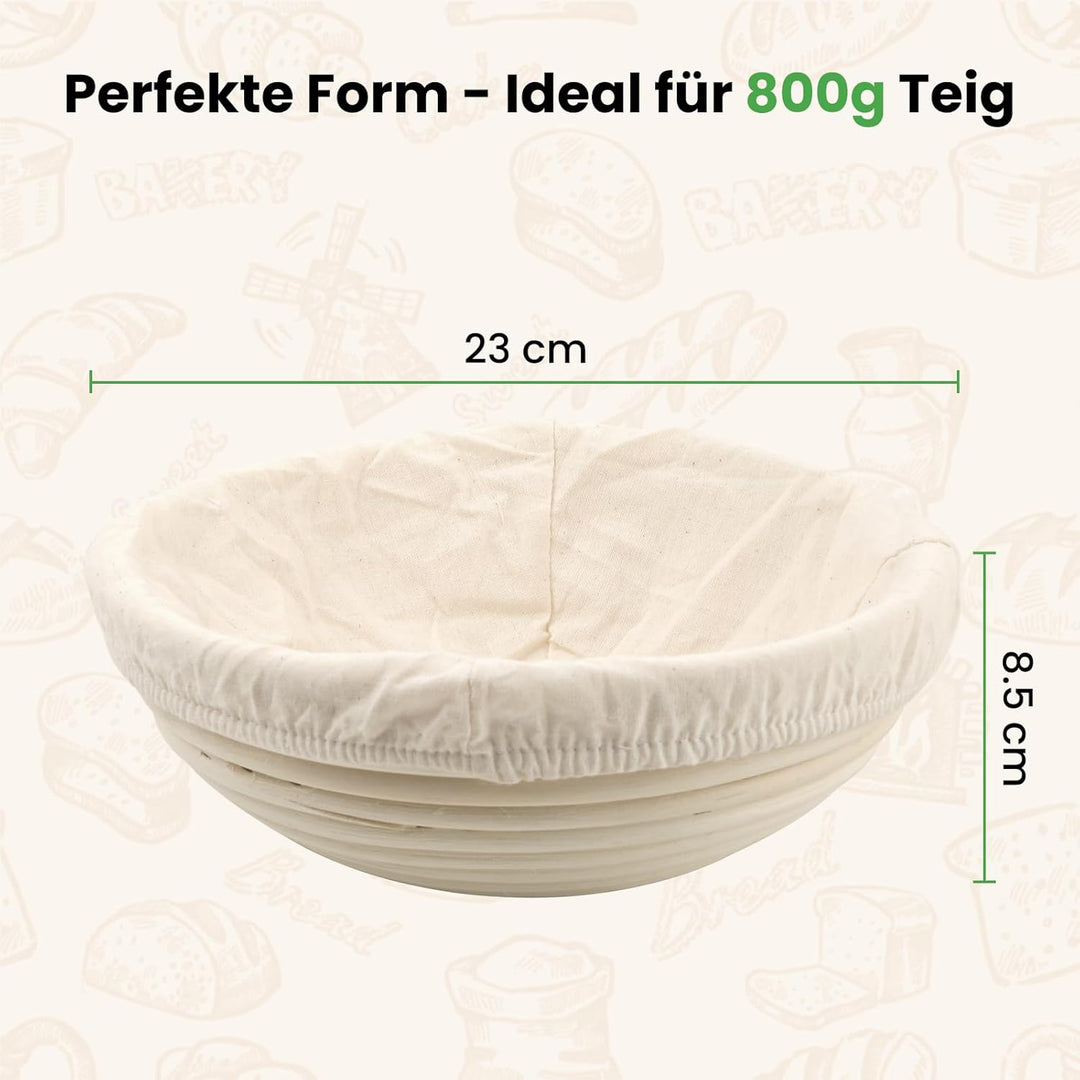 GEEKHOM Gärkörbchen Rund 23cm aus Natürlichem Rattan - Gärkorb Brot mit Waschbarem Bäckerleinen für