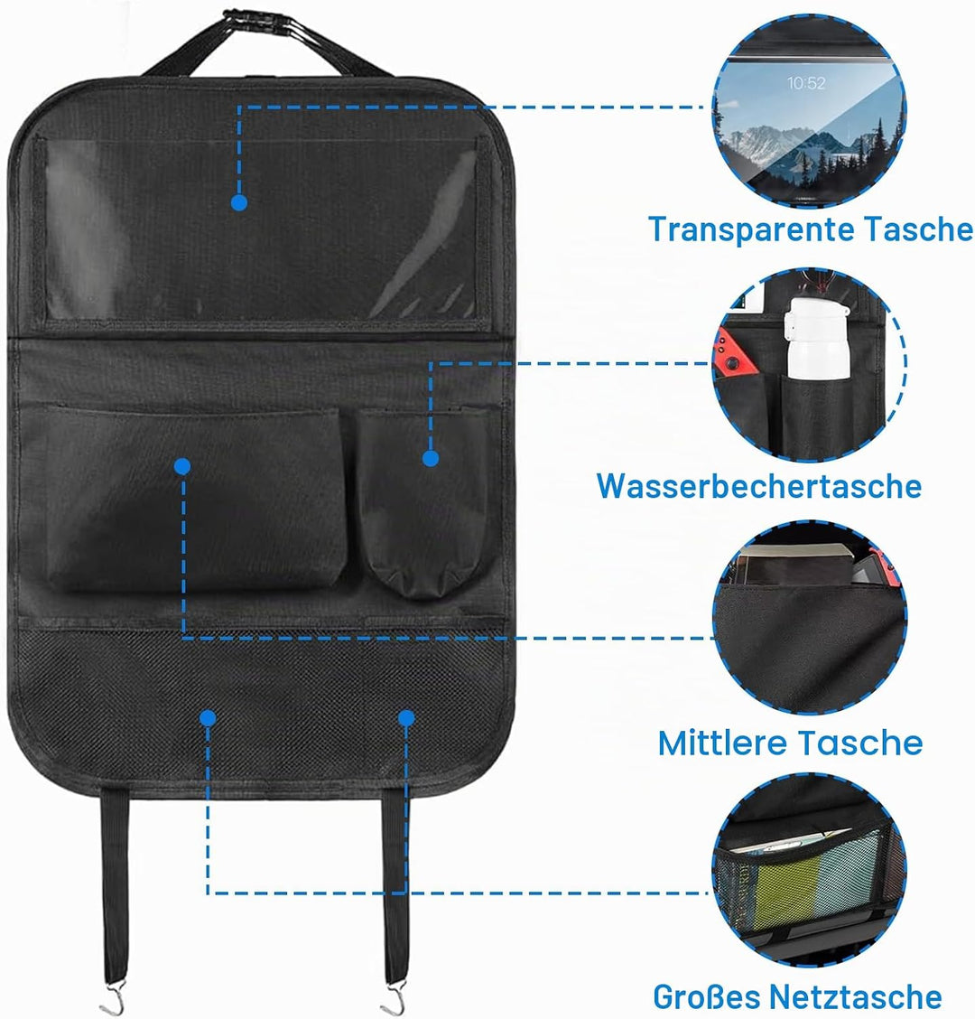 Auto Rückenlehnenschutz mit Organizer, Wasserdichter Oxford Stoff, Rücksitz Aufbewahrung (A), B