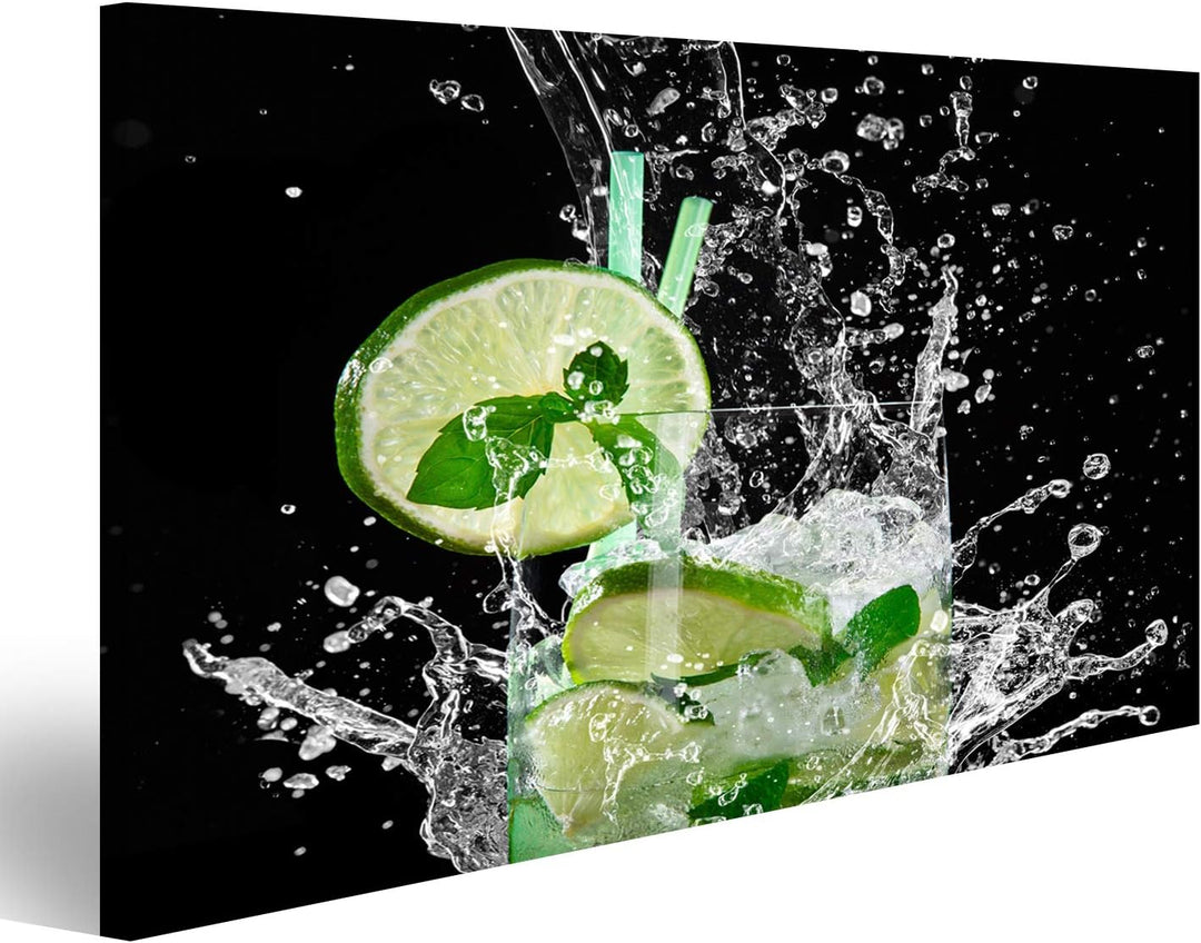islandburner Bild Bilder auf Leinwand Mojito-Cocktail über Schwarz Wandbild, Poster, Leinwandbild MT