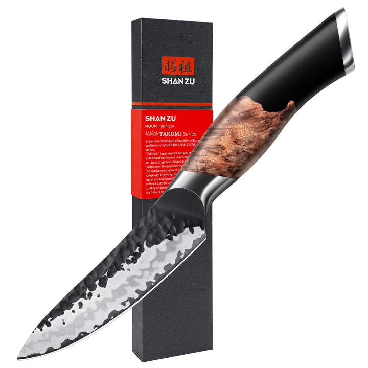 SHAN ZU 9 cm Gemüsemesser, Handgeschmiedetes Japanisches Obstmesser 7 Schichten Hochwertigem Carbon
