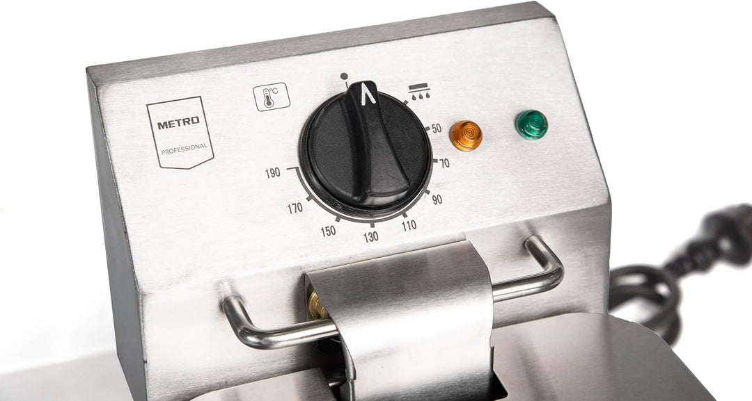 METRO Professional Elektrische Fritteuse GDF5008, 8 L, mit Ablasshahn und Deckel, abnehmbares Bedien