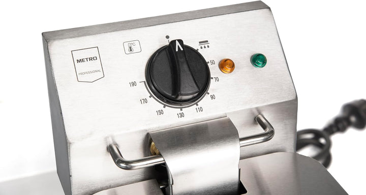 METRO Professional Elektrische Fritteuse GDF5008, 8 L, mit Ablasshahn und Deckel, abnehmbares Bedien