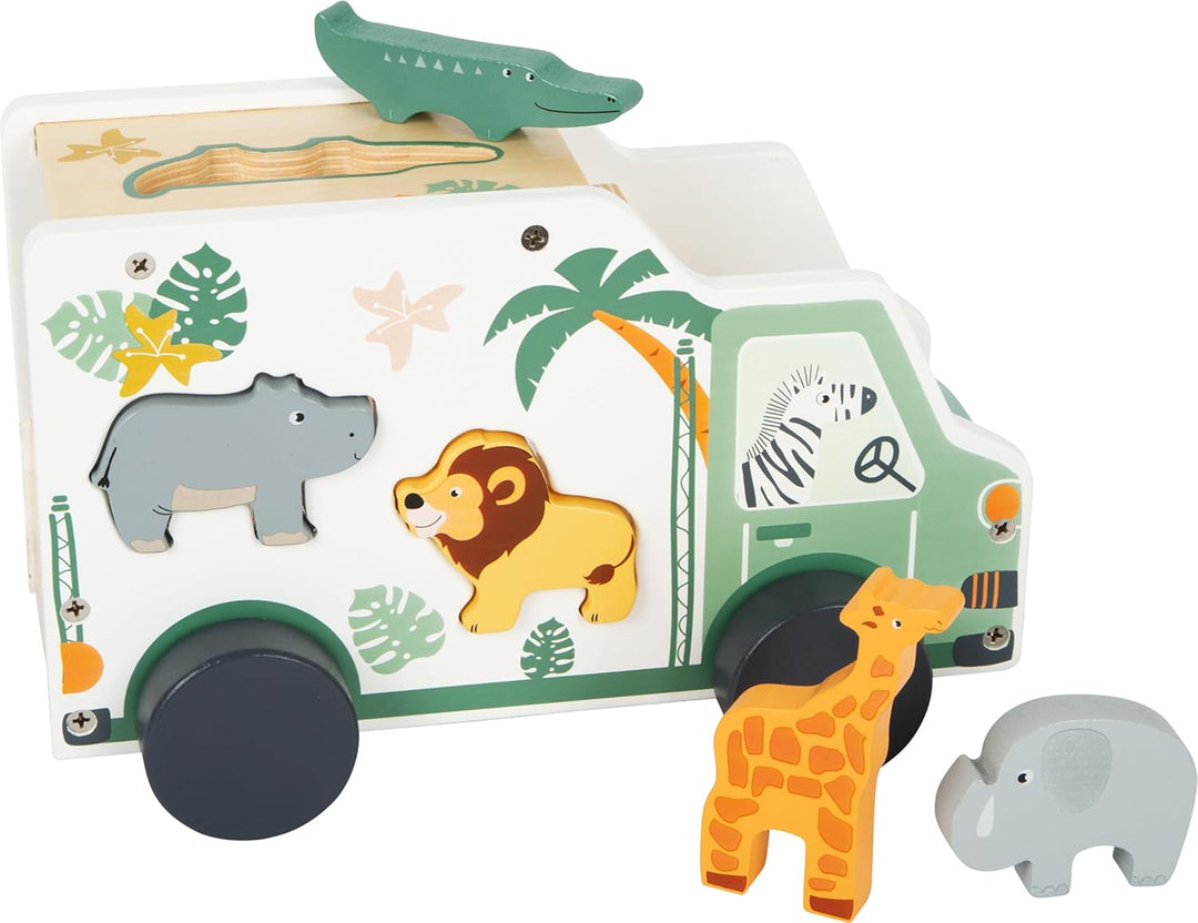 small foot Steckspiel Spielauto "Safari" Motorikspielzeug aus Holz mit 5 Steckfiguren, ab 1 Jahr, 11