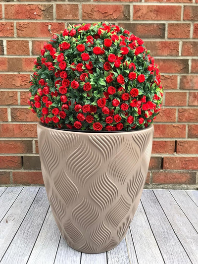 Blumentopf Blumenkübel mit Herausnehmbaren Einsatz Rund 3D Effekt Dekorativ Set 2: L + M in Taupe