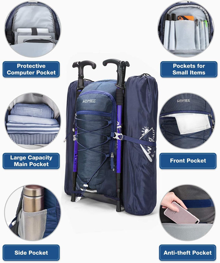 HOMIEE Wanderrucksack 45L, Herren Damen Wasserdichter Rucksack Trekkingrucksack Reiserucksack, Outdo