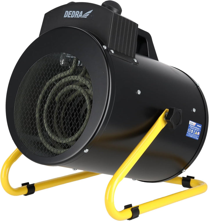 DEDRA Elektrischer Heizlüfter 5 kW, 400 V, rund, schwarz – für gut isolierte Räume, Thermostat, Über