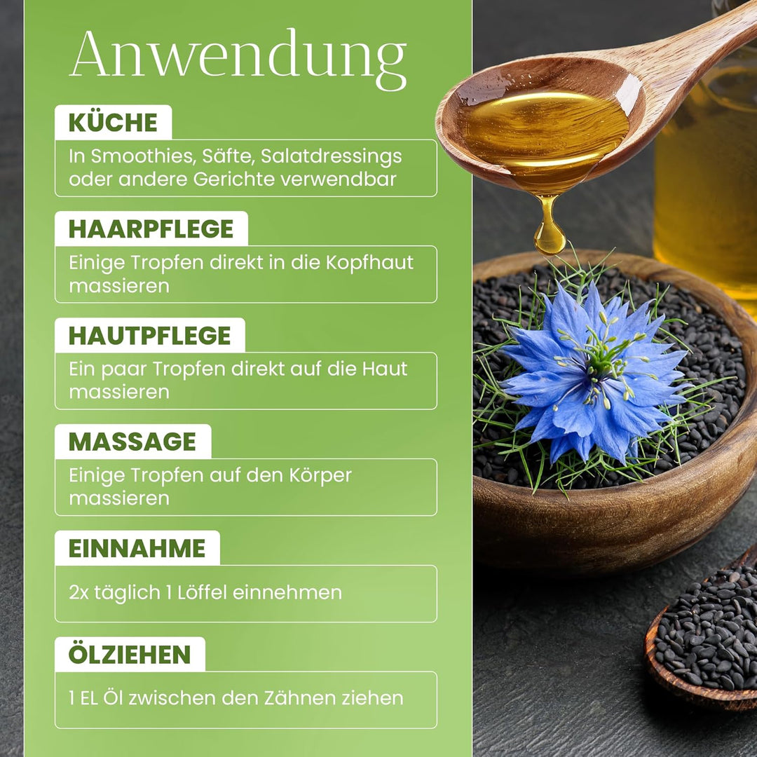 Kräuterland Schwarzkümmelöl 500ml, gefiltert, 100% Nigella Sativa, ohne Zusatz von Aromen-, Farb- &