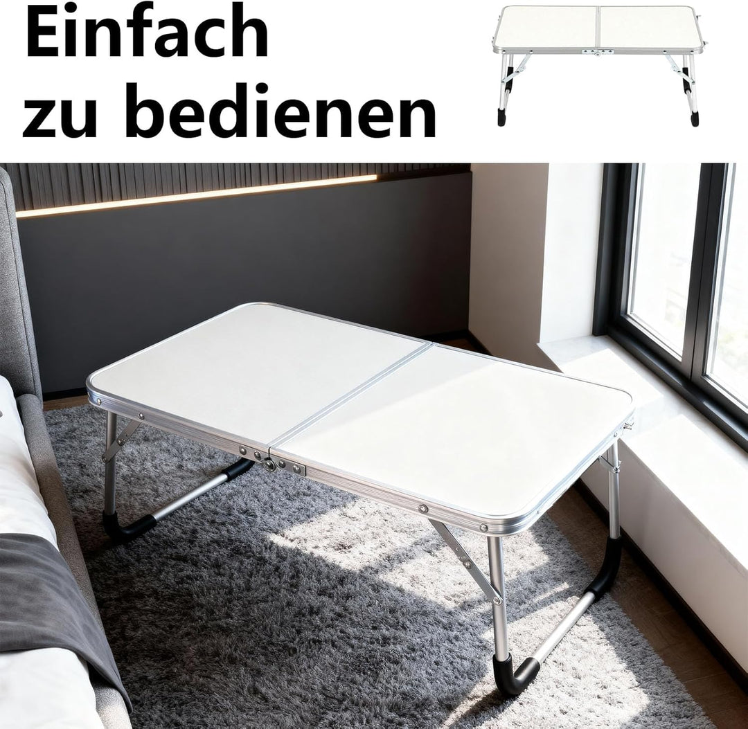 Kleiner Klapptisch, 61 x 40 x 26 cm Aluminium Laptoptisch Klappbar, Tragbar Betttablett Klappbar mit