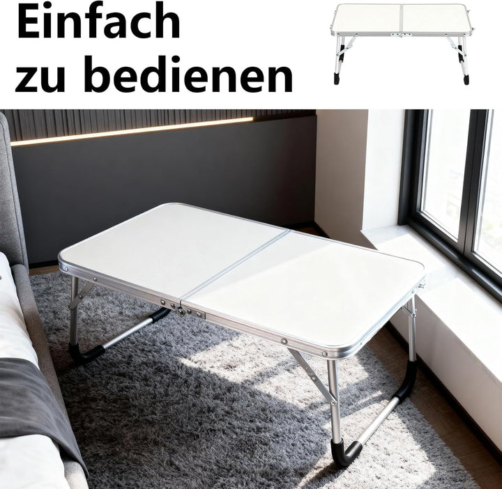 Kleiner Klapptisch, 61 x 40 x 26 cm Aluminium Laptoptisch Klappbar, Tragbar Betttablett Klappbar mit