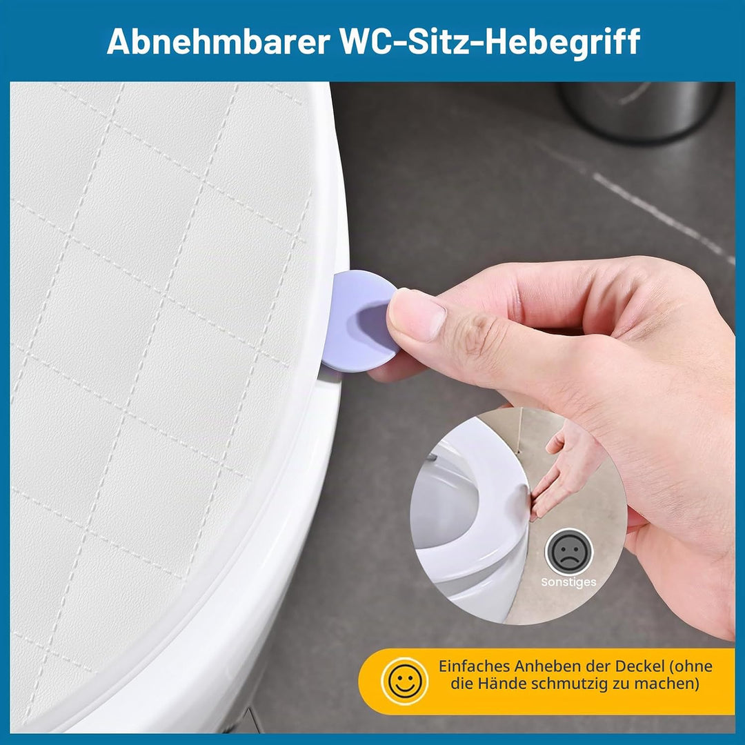 WC Sitz mit Absenkautomatik Oval Weiss, Toilettendeckel mit Rauten, Klobrille mit Schnellverschluss,