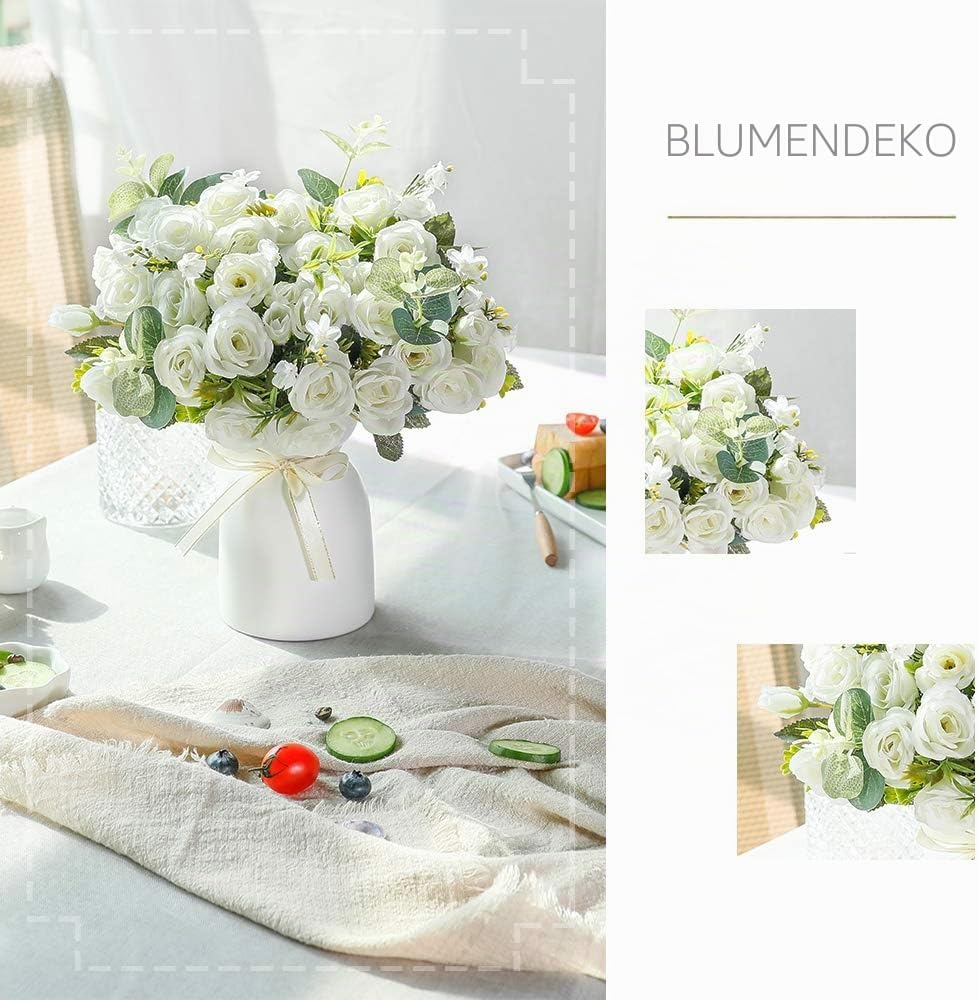LESING Künstliche Seidenrose mit Vase, Kunstblumen, Hochzeitsblumen, Blumensträusse, Arrangement, Zu