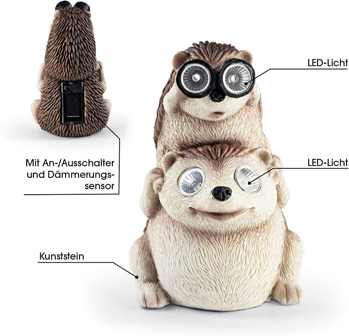 EASYmaxx Solar-LED Igel mit Fernglas | Kabellos mit automatischem Tageslichtsensor | Robust | Aus Ku
