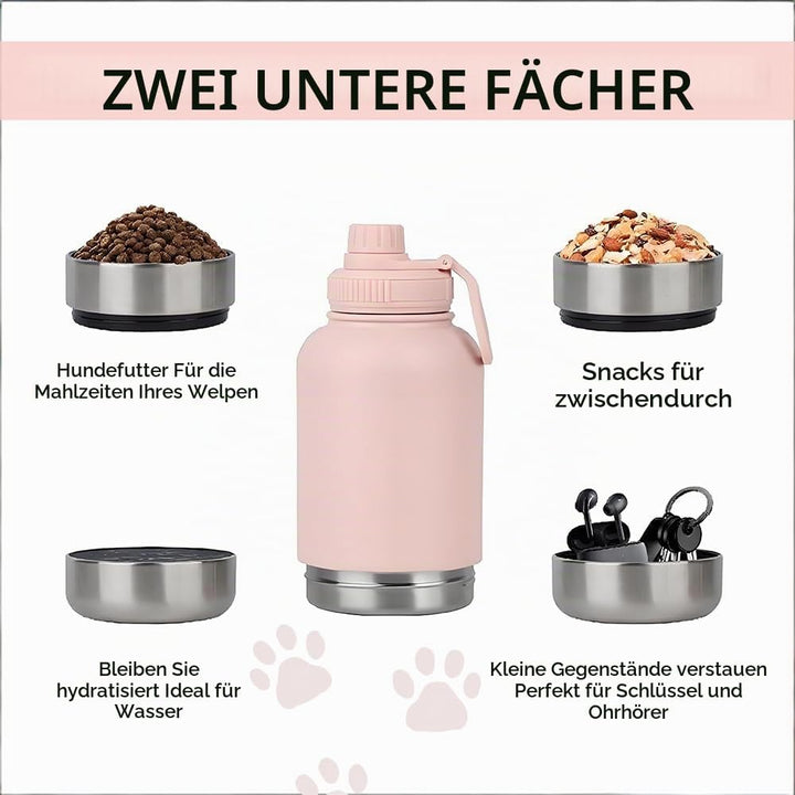 Pets Hundetrinkflasche für Unterwegs, 950ml Isolierte Edelstahl Trinkflasche Hunde mit Futterbehälte