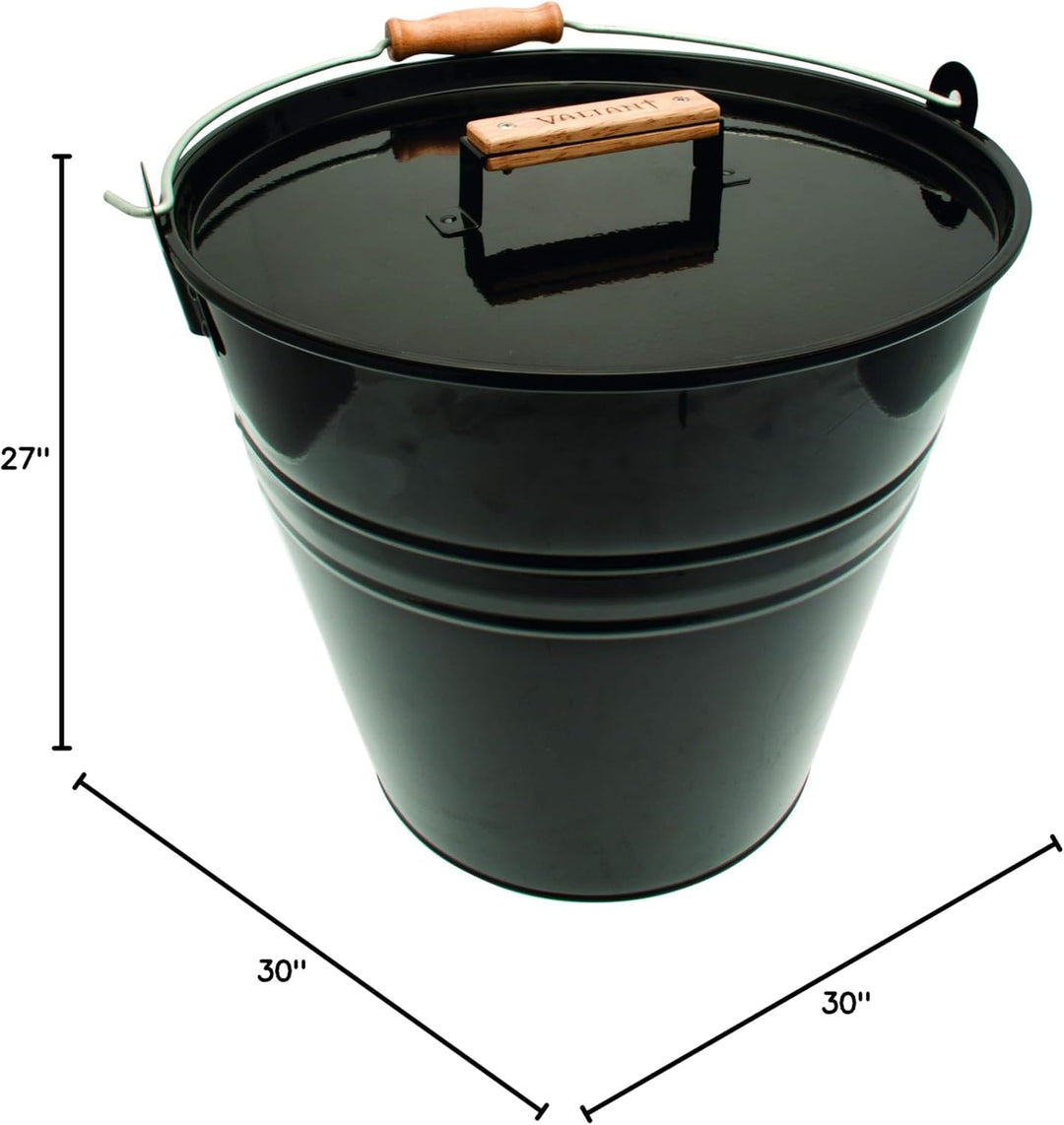 Valiant Kindling & Ash Metalleimer mit Deckel, 30 cm Durchmesser, Schwarz