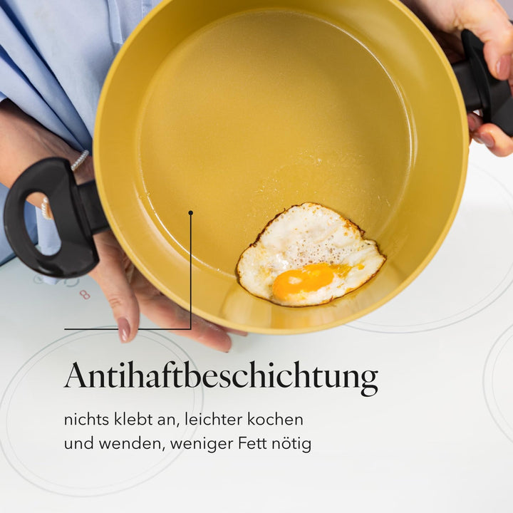 FLORINA AMVEGAN Aluminiumtopf 26 cm I 4,8L I Hohe Haltbarkeit I Glasdeckel I Olivenöl-Keramikbeschic