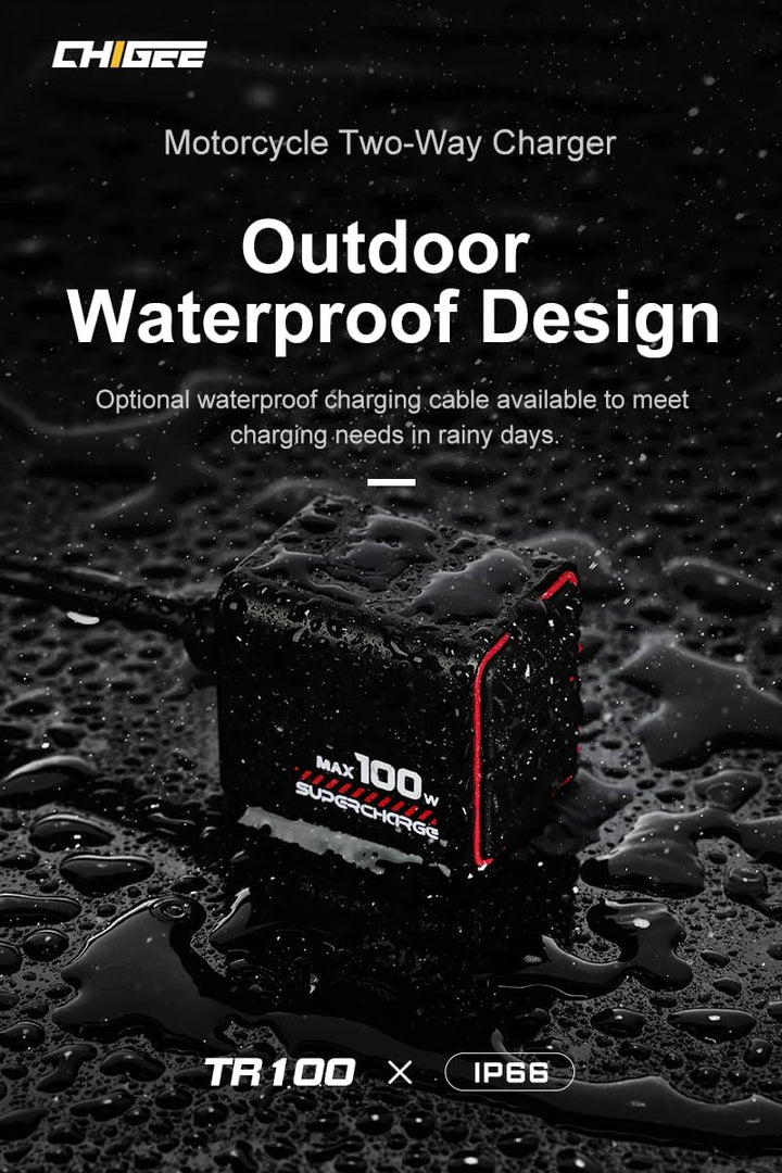 CHIGEE TR100 Next-Gen Motorrad-Batterieladegerät, 100 W, ultrakompakt & leicht, Notladung, niedrige
