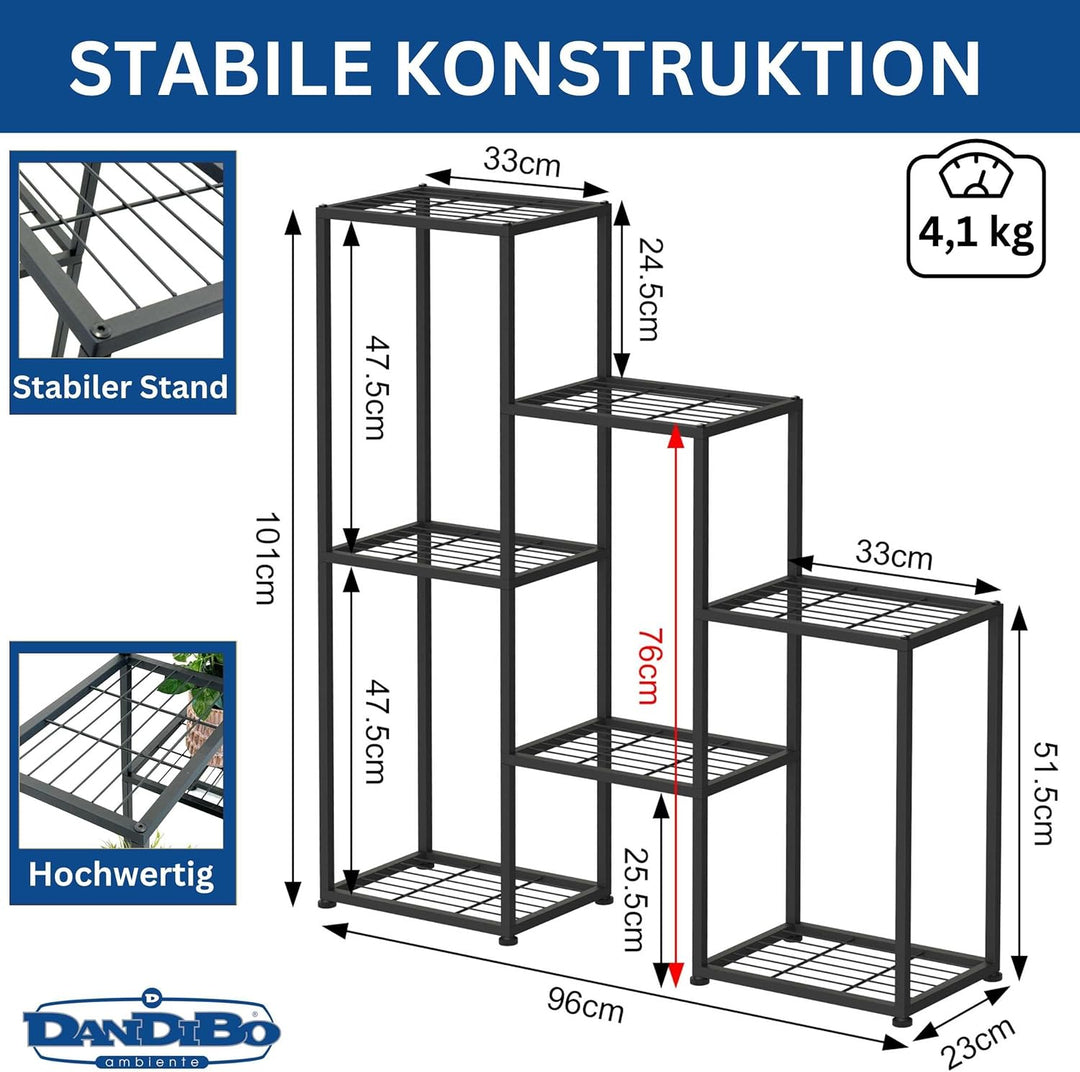 DanDiBo Blumenregal indoor Metall Schwarz 6 Ebenen 96578 Blumentreppe Modern Pflanzentreppe Design P