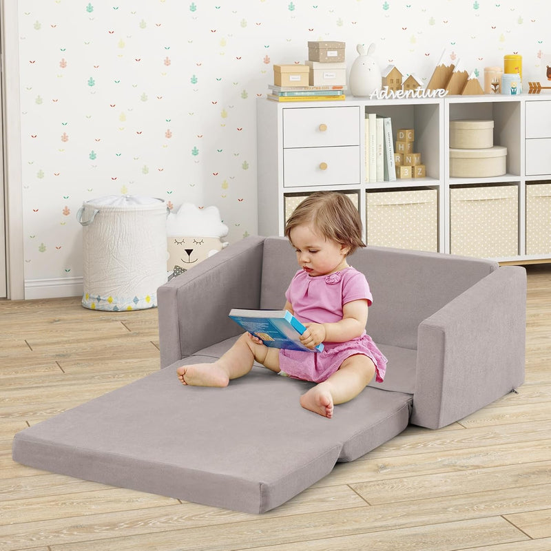 COSTWAY Kindersofa, Textilflanell, Schwamm, Dunkelgrau, 77 x 43 x 40cm, Dunkelgrau