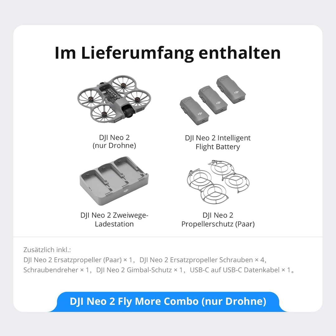 DJI Neo 2 Fly More Combo (nur Drohne), 4K-Drohne für Einsteiger, Start und Landung auf der Handfläch