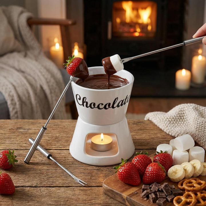 MIJOMA Schokoladenfondue Schoko-Fondue-Set Schokolade incl. 2 Fonduegabeln weiss ca. Ø12x15cm