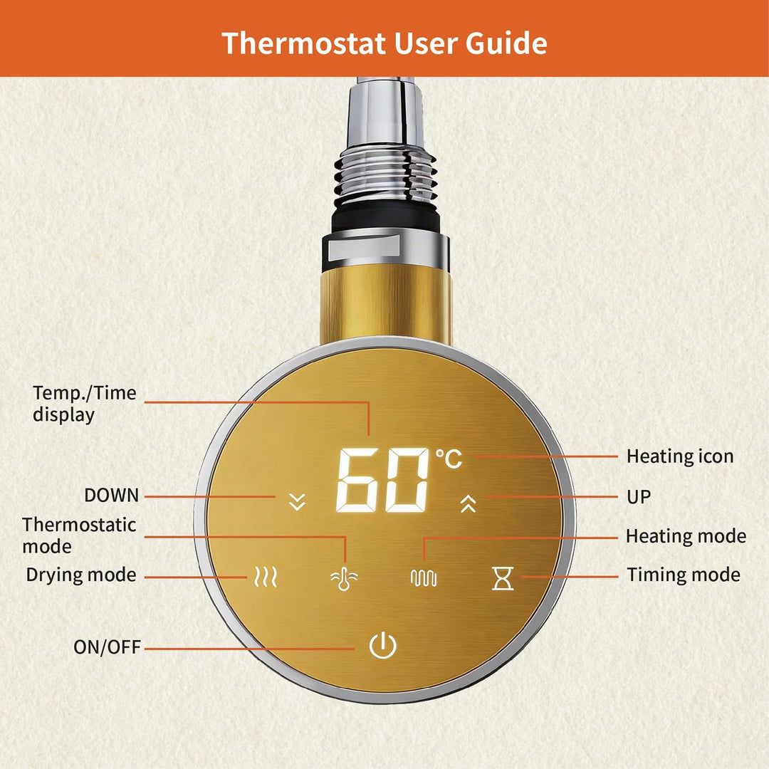 Heizstab 600W für Badheizkörper Elektrisch mit Thermostat, Vollbild Touch Bedienung, Einfach &amp; Effiz