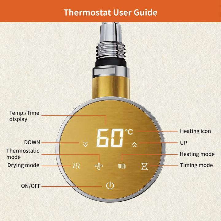 Heizstab 600W für Badheizkörper Elektrisch mit Thermostat, Vollbild Touch Bedienung, Einfach &amp; Effiz