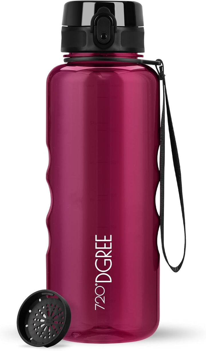 720°DGREE Trinkflasche 1,5l “uberBottle“ crystalClear +Sieb - BPA-Frei - Wasserflasche für Sport, Gy