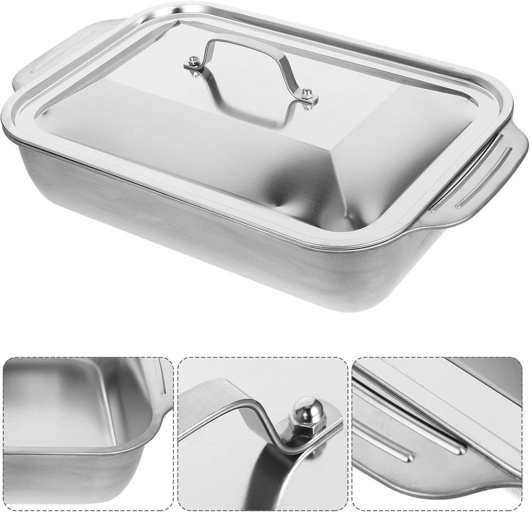 Healeved Edelstahl Bratpfanne Rechteckig mit Deckel 41X24X75cm Fischbräter Robust Formstabil für Gri