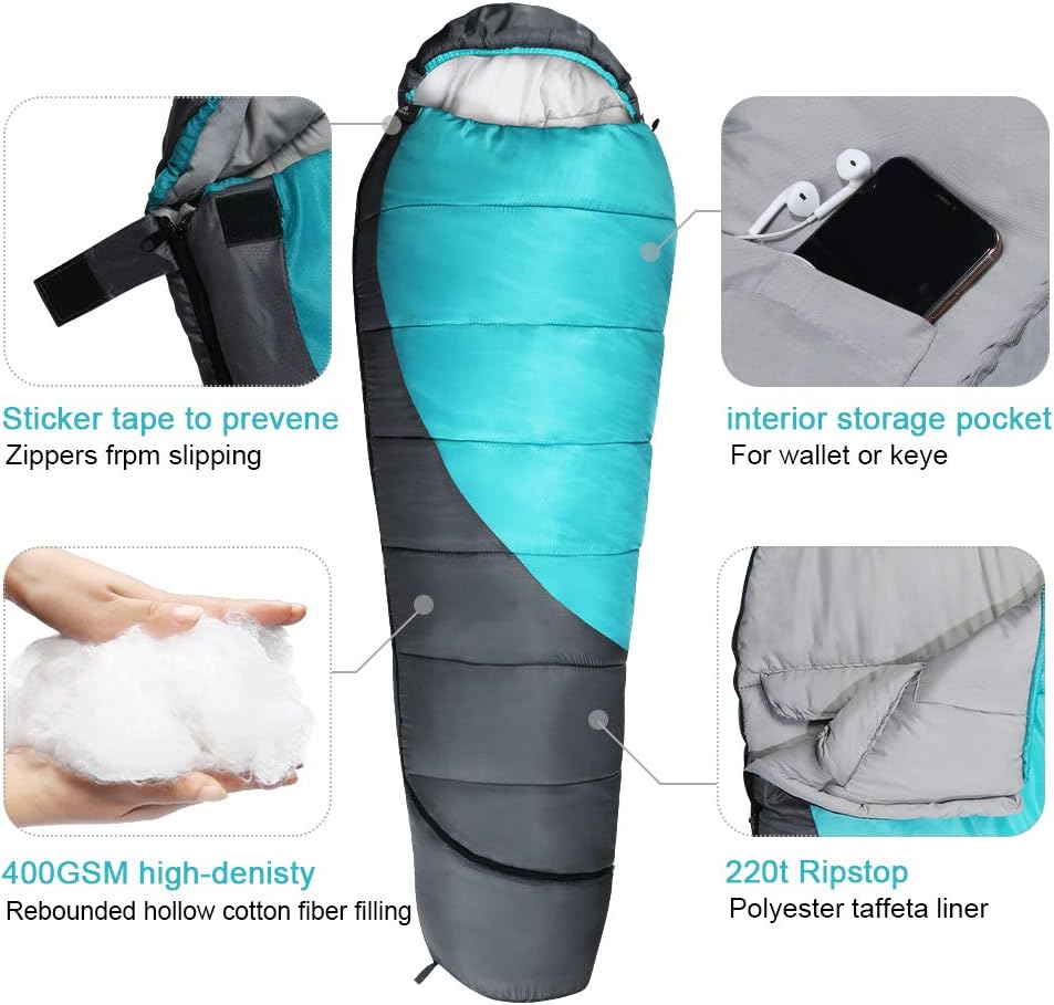 Forceatt Schlafsack -10°C~15°C 4 Jahreszeiten, Mumienschlafsack Winter für Erwachsene Wasserdicht, S